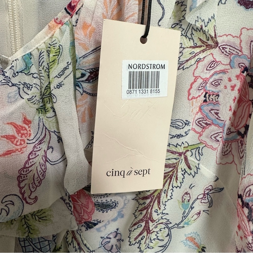 NWT‎ Cinq à Sept Sheilla Floral Ruffle Midi-Dress In Celeste Size 6 reg $465 - Picture 6 of 7